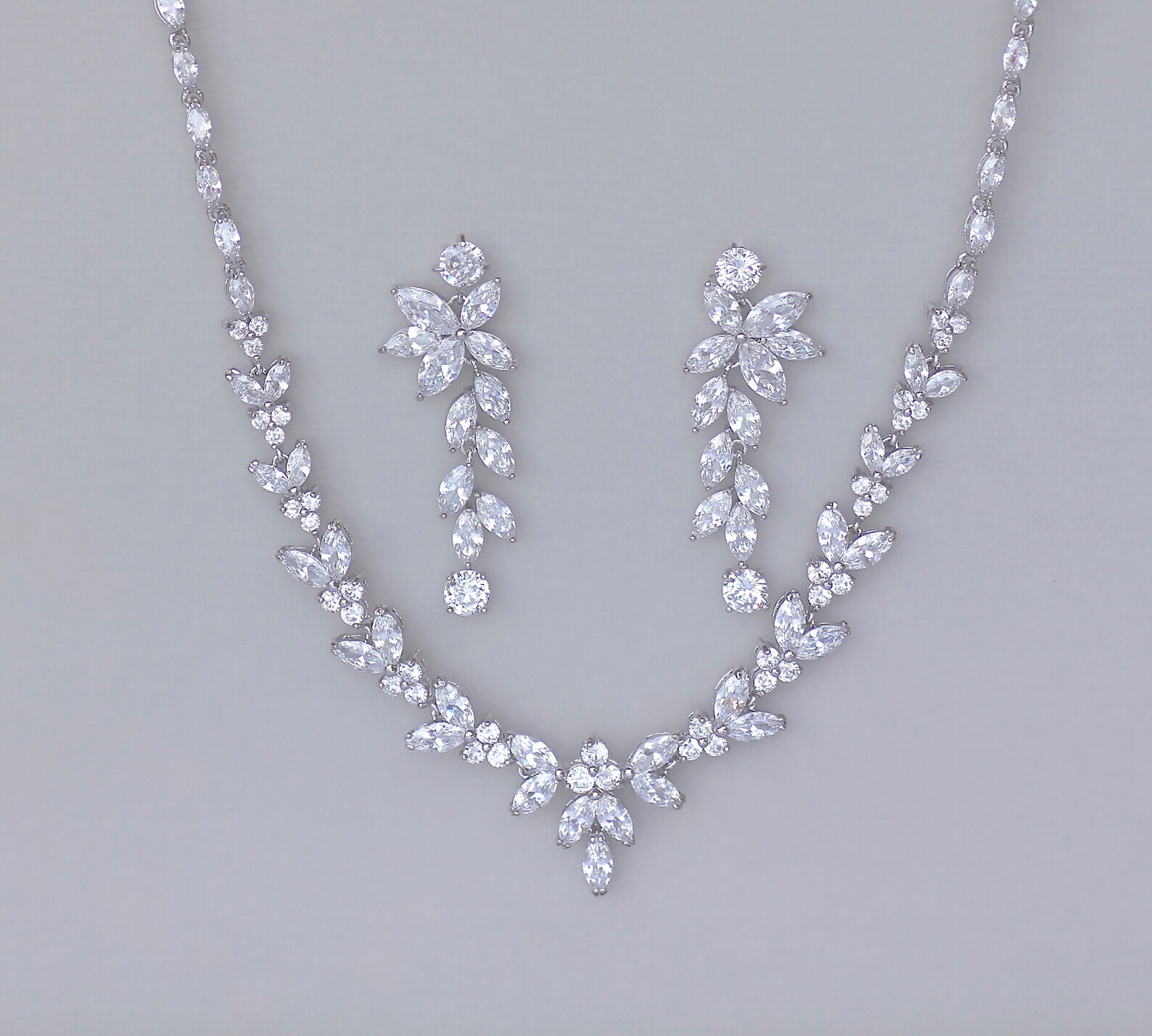 Crystal Bridal Set Bridal Jewelry Set White Gold Necklace & Etsy
