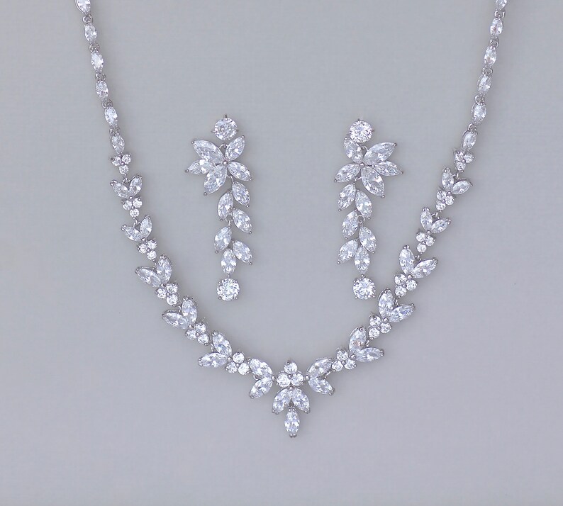 Crystal Bridal Set Bridal Jewelry Set White Gold Necklace & Etsy