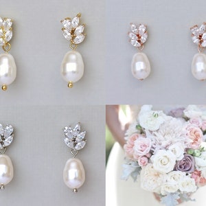 Crystal Pearl Drop Gold Earrings, Gold Pearl Bridal Earrings,  Gold Bridesmaids Jewelry LILIANNE G