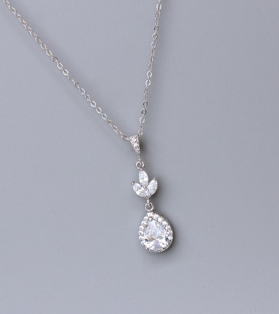 Crystal Bridal Necklace Crystal Teardrop Necklace Crystal | Etsy
