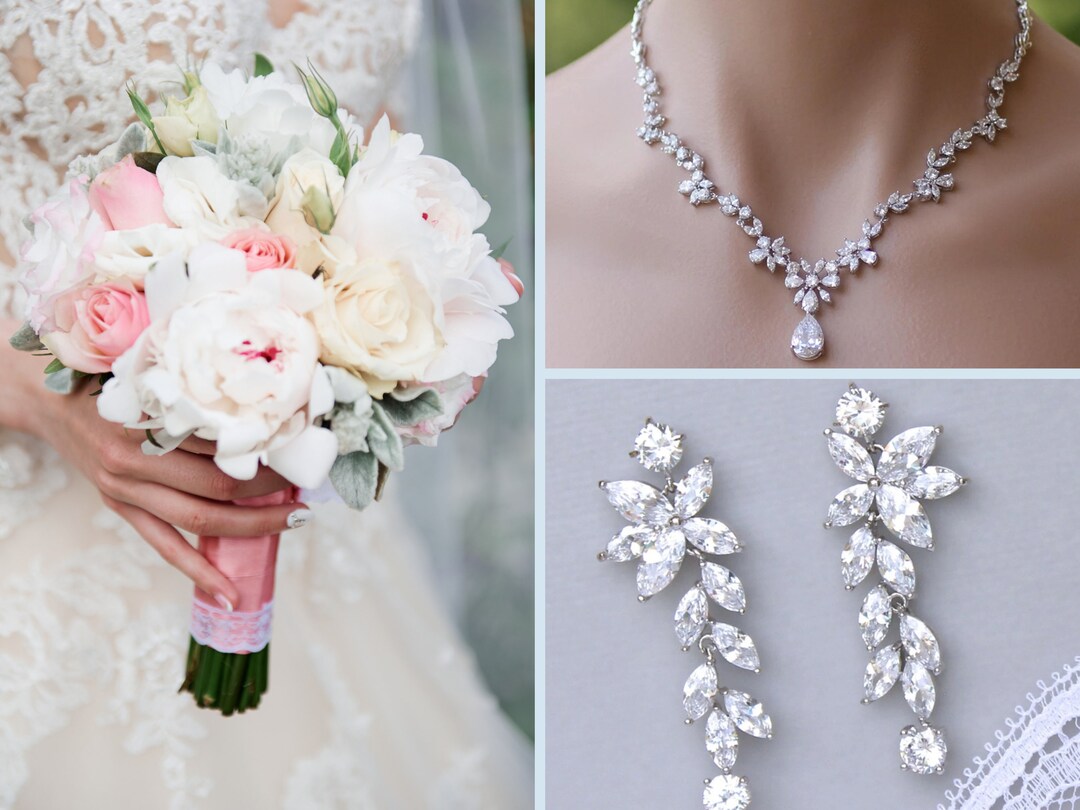 Gold Crystal Fringe Bridal Jewelry Set – Necklace, Bracelet & Tassel Earrings main image 1