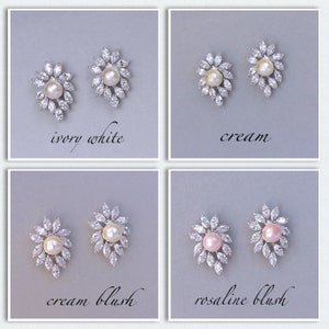 Crystal Pearl Stud Earrings, Pearl Bridal Earrings, Blush Pearl Earrings, Bridal Jewelry, Bridemaids Earrings, NAN
