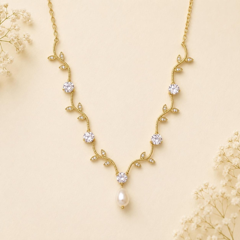 Collier VINE de mariée cristal et perles Swarovski