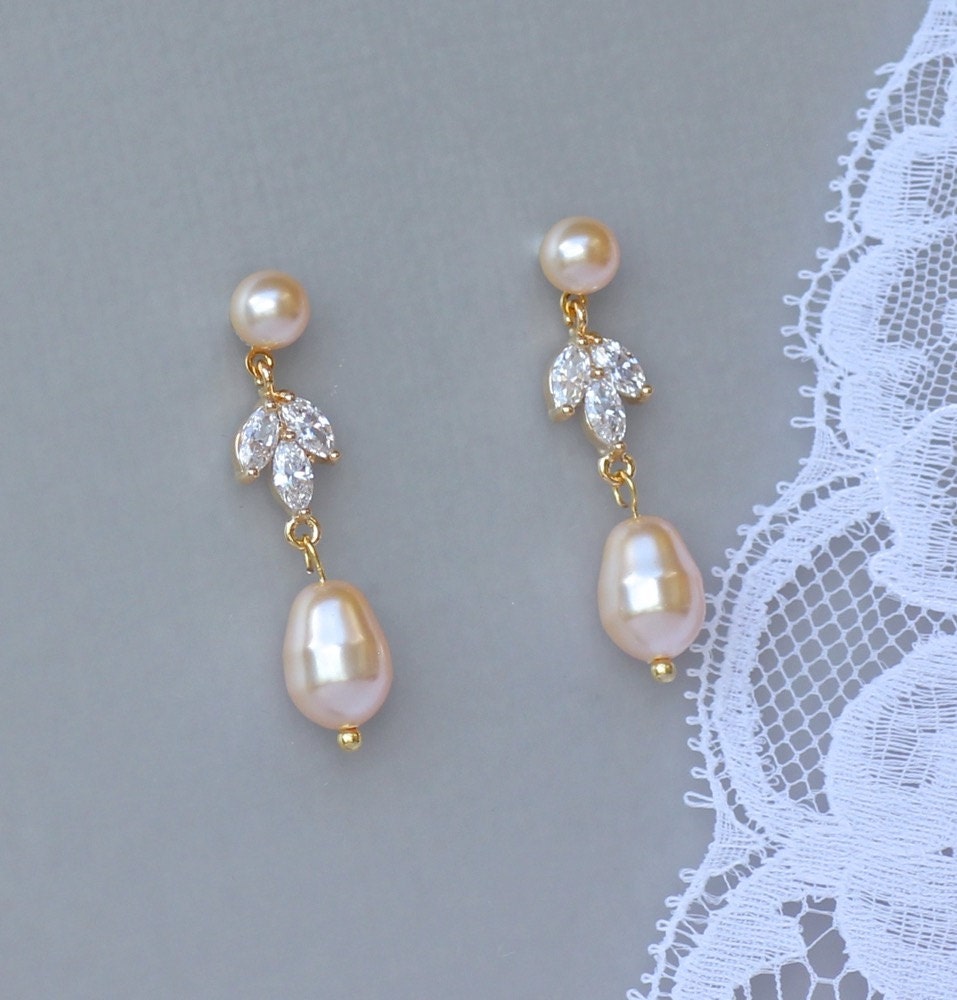 Gold Pearl Earrings Pearl Bridal Earrings Gold Crystal Pearl - Etsy