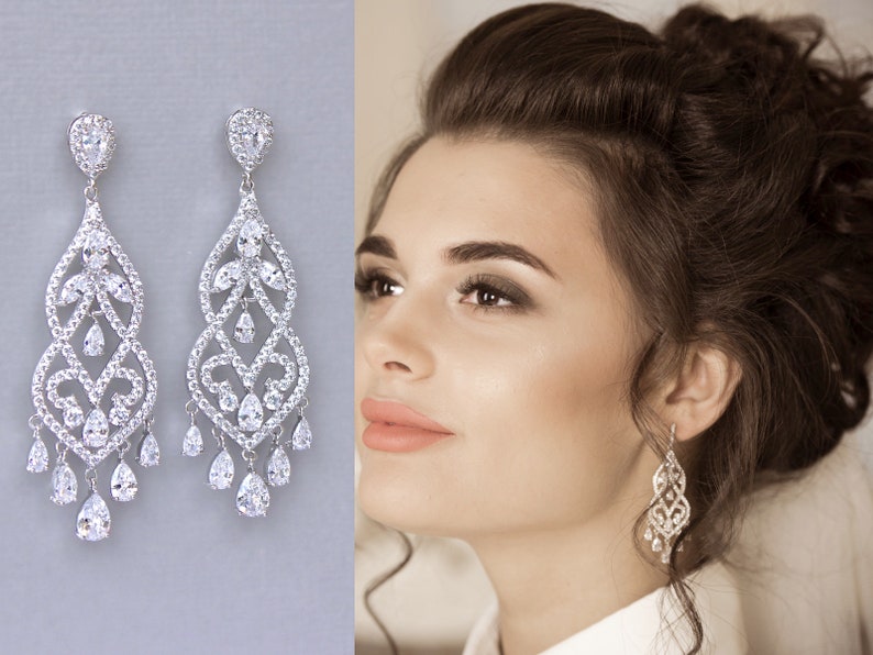Crystal Chandelier Earrings Long Crystal Bridal Earrings | Etsy