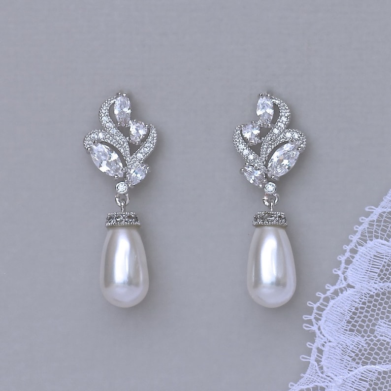 Bridal Jewelry Set White Gold Bridal Set Pearl Earrings & Etsy