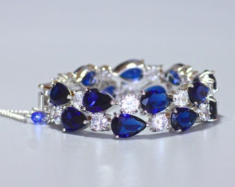 Blue Bracelet,  Sapphire Bracelet, Crystal Bridal Bracelet, Something Blue, Wedding Jewelry, TESSA S