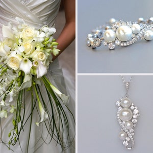 Pearl Jewelry Set,  Necklace & Bracelet Set, Bridal Jewelry Set, Silver Wedding Jewelry Set, TILLY