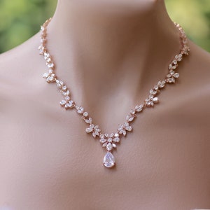 Rose Gold Bridal Jewelry Set Crystal Necklace & Earring Set - Etsy