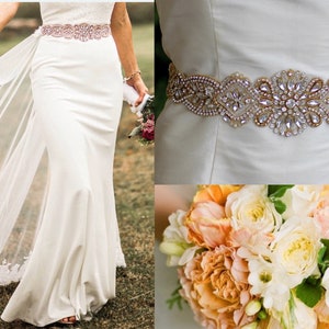 Gold Crystal Bridal Sash, Wide Crystal Wedding Dress Belt, Rhinestone Bridal Dress Sash Gold  CHRISTEL G
