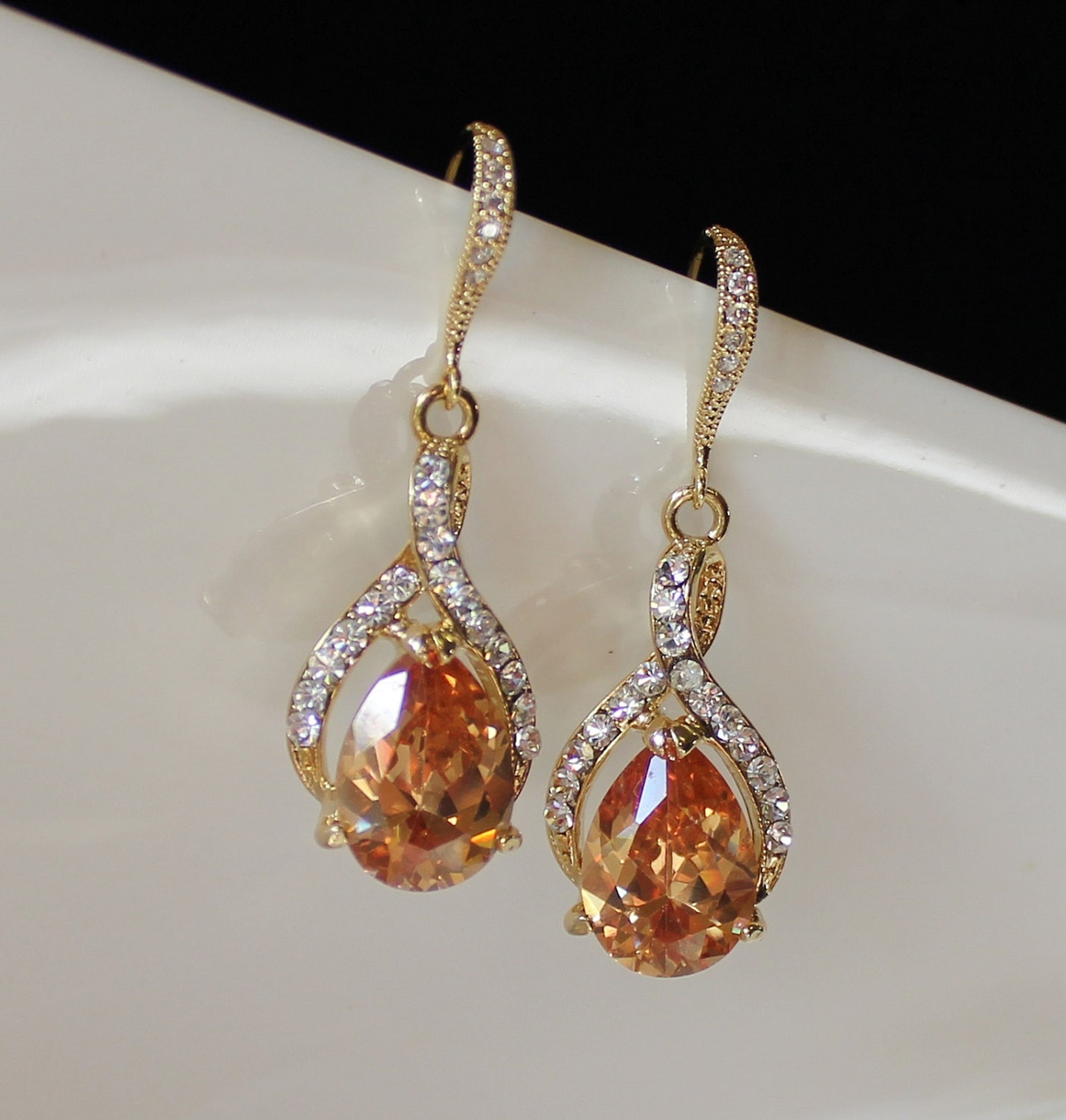 Champagne Bridal Set Gold Jewelry Set Bridesmaids Jewelry Etsy