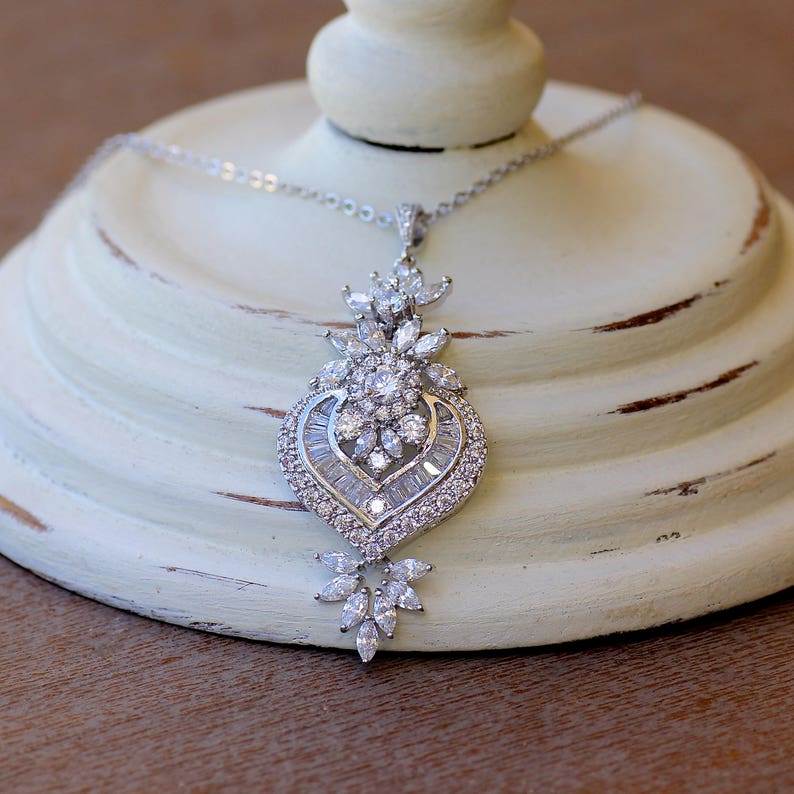 Crystal Bridal Necklace Crystal Pendant Necklace Crystal Etsy