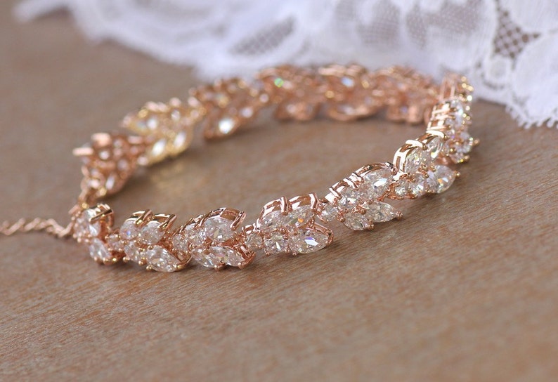 Rose Gold Bridal Bracelet, Crystal Bracelet, Rose Gold Bridal Jewelry, CLEO RG image 5