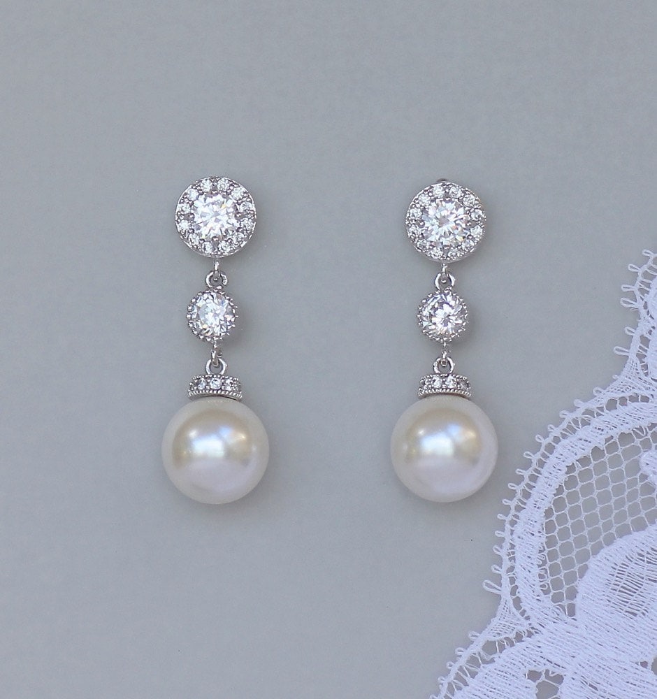 Crystal Pearl Drop Earrings, Swarovski Pearl & Crystal