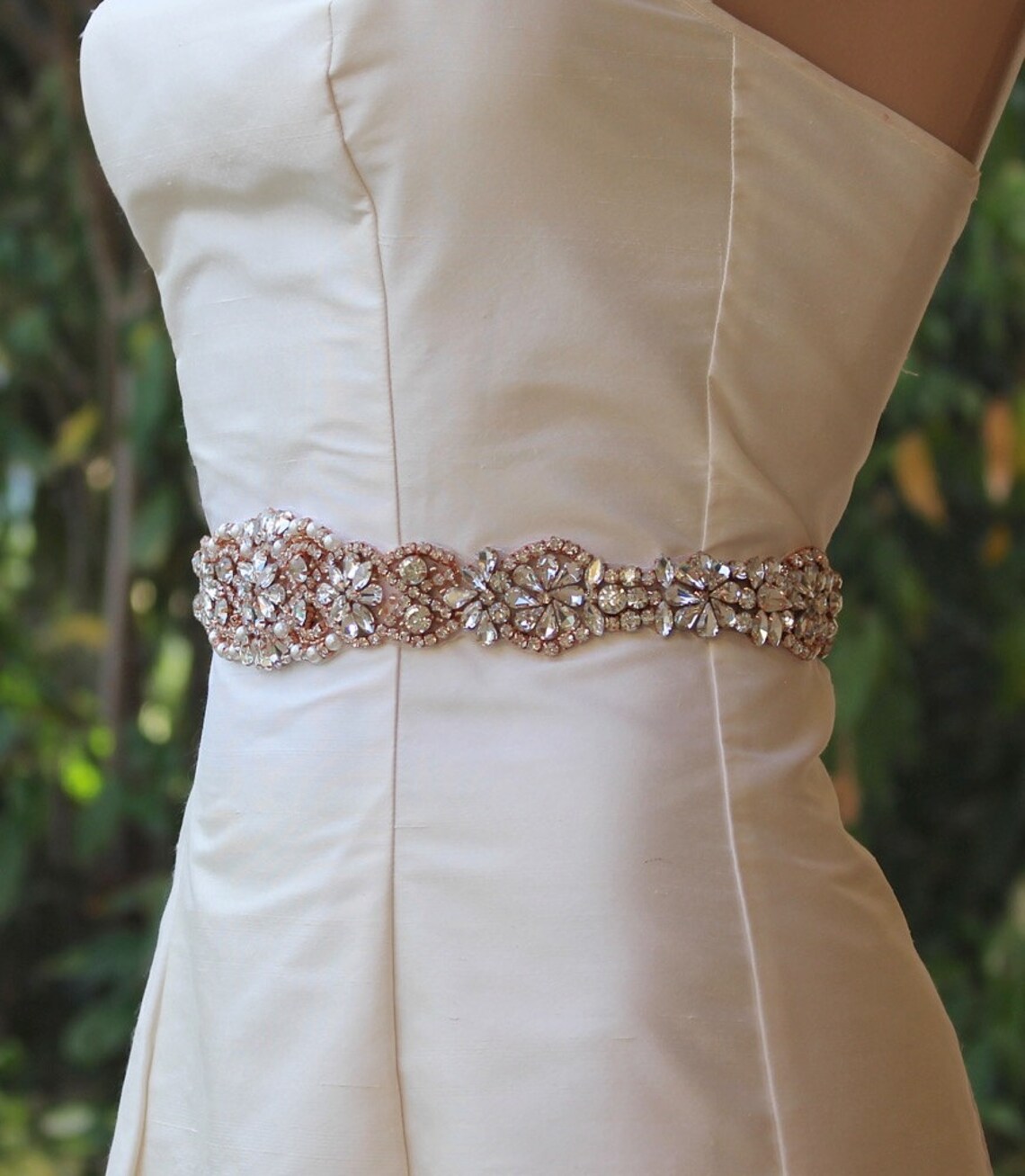 Rose Gold Bridal Sash Full Length Rose Gold Crystal Sash | Etsy