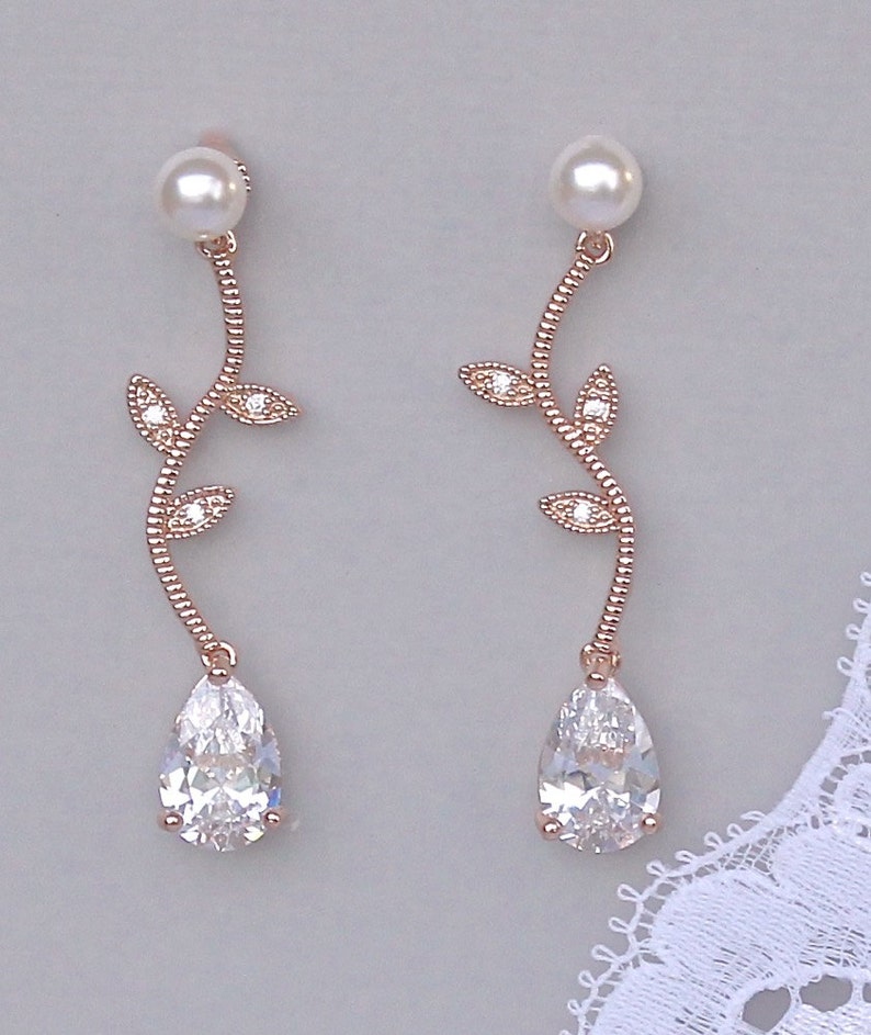 Rose Gold Jewelry Set Vine Bridal Set Crystal Necklace and Etsy