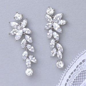 Crystal Chandelier Bridal Earrings, Silver Marquise Long Crystal Earrings, Maxime image 4