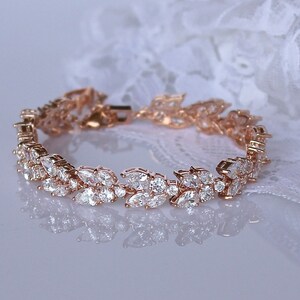 Rose Gold Bridal Bracelet, Crystal Bracelet, Rose Gold Bridal Jewelry, CLEO RG image 4