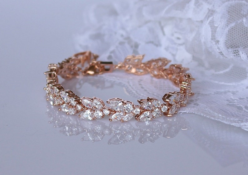 Rose Gold Bridal Bracelet, Crystal Bracelet, Rose Gold Bridal Jewelry, CLEO RG image 4