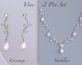 Vine Jewelry Set, Crystal Bridal Set, Wedding Jewelry Set, Necklace & Earrings Set, VINE