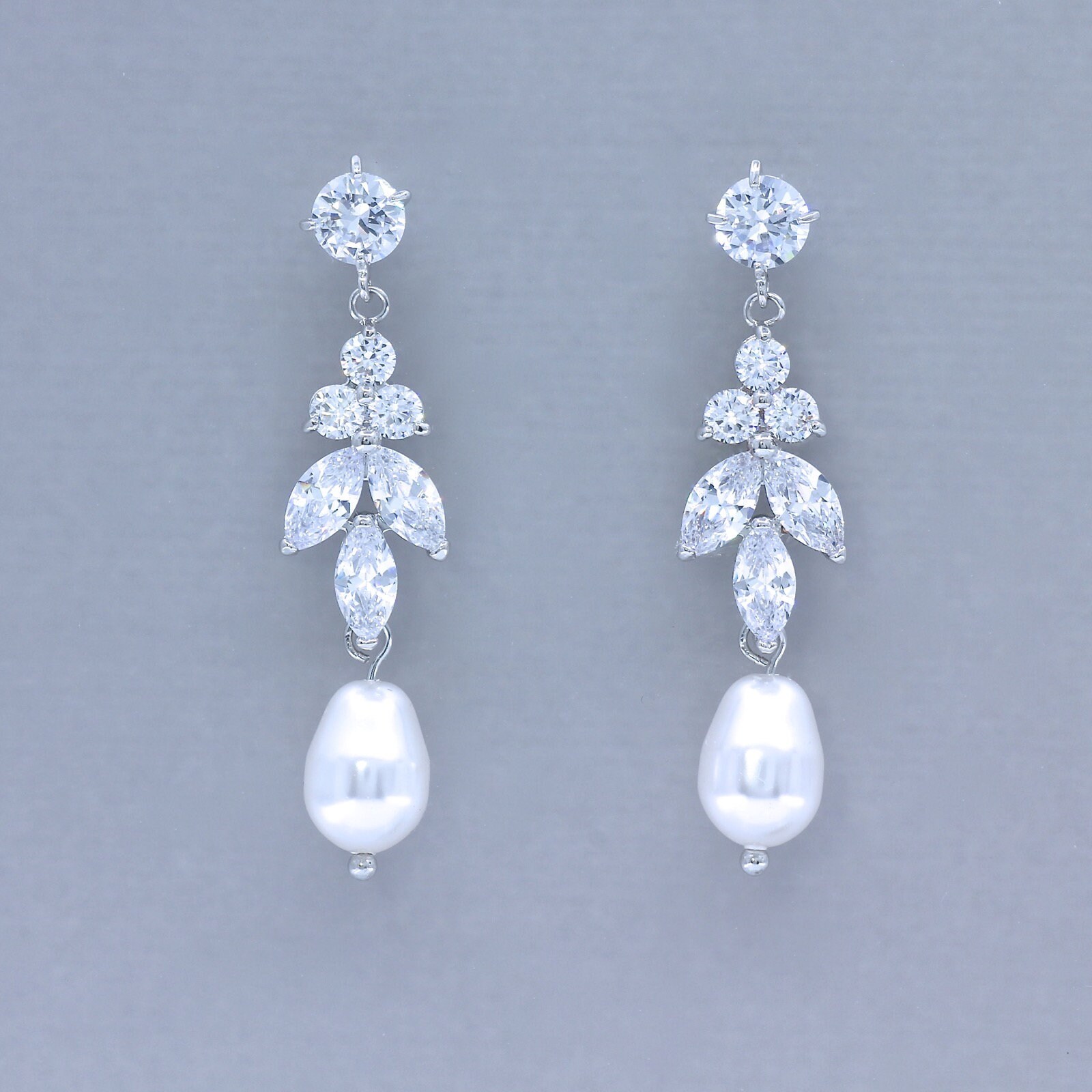 Crystal Marquise & Teardrop Bridal Earrings Crystal Pearl | Etsy