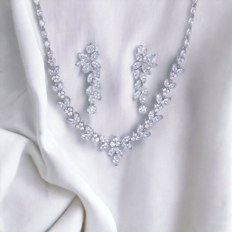 Crystal Bridal Set, Bridal Jewelry Set, White Gold Necklace & Earring Set, DENISE/MAXIME image 2