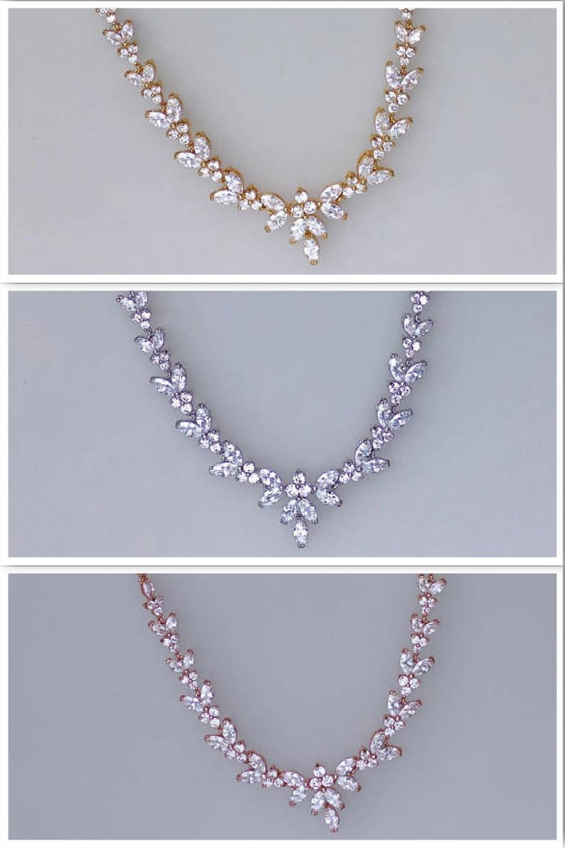 Rose Gold Crystal Necklace Marquise Cubic Zirconia Necklace Etsy