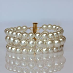 Pearl Bridal Bracelet, 3 Strand Pearl Bridal Cuff,  Swarovski Pearl Wedding Bracelet, Bridal Jewelry,