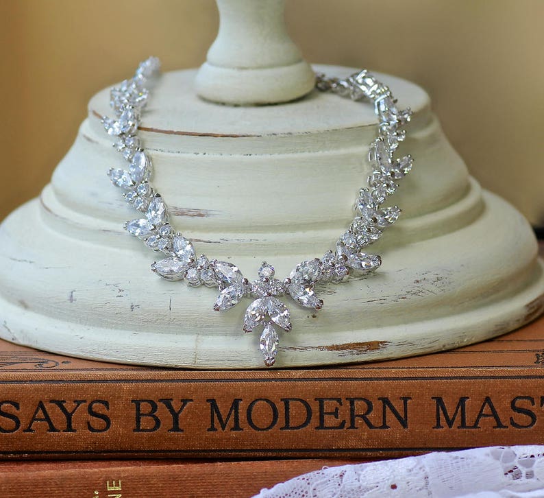 Crystal Bridal Set Bridal Jewelry Set White Gold Necklace Etsy