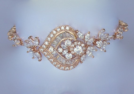 Rose Gold Crystal Bridal Bracelet, Rose Gold Bridal Jewelry, Rose Gold Bracelet, Rose Gold Jewelry, Rose Gold Bridesmaids Gifts, Felicity RG