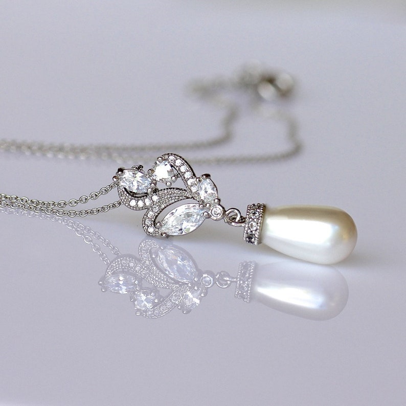 Bridal Jewelry Set White Gold Bridal Set Pearl Earrings & Etsy