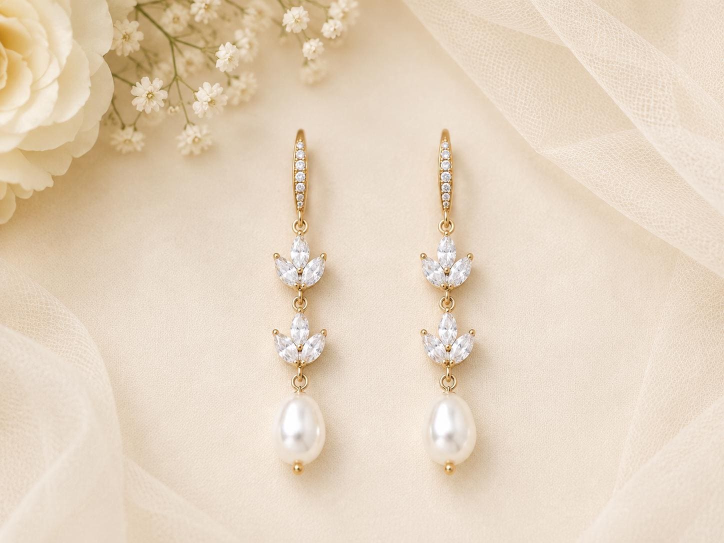 Marquise Crystal Pearl Drop Earrings