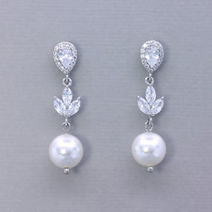 Pearl Drop Crystal Earrings,  Pearl Dangle Bridal Earrings, CLIP On Option, Pearl Bridal Jewelry,  HAYLEY RP