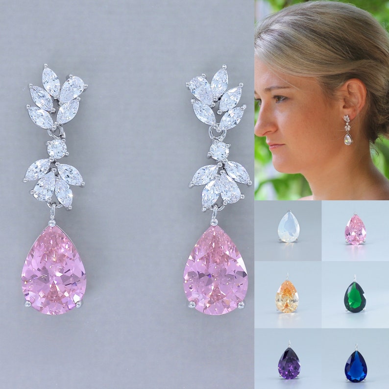 Opal Pink Amethyst Topaz Sapphire Earrings Bridesmaids Earrings Pink Crystal Chandelier Teardrop Earrings ANNIE C