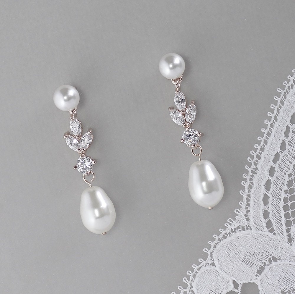 Crystal Pearl Drop Bridal Earrings Pearl & Crystal - Etsy Australia