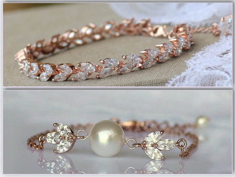 Rose Gold Bridal Set, Rose Gold Jewelry set, Rose Gold Pearl Bridal Set, HAYLEY RGP image 7