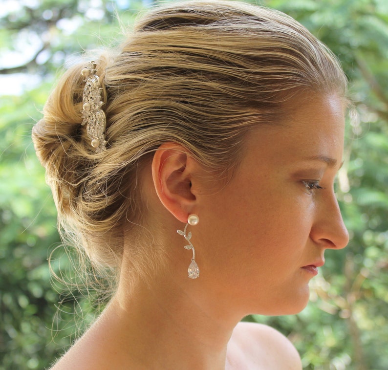 Crystal Vine Earrings Vine Bridal Earrings Pearl Stud Etsy