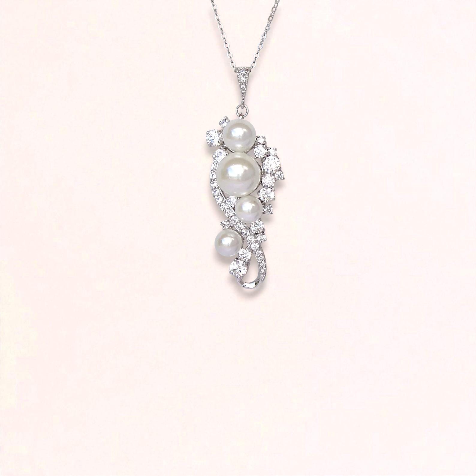 Pearl & Crystal Bridal Necklace, Bridal Jewelry, Wedding Jewelry, Necklace, Crystal and Pearl Pendant Necklace, Wedding Jewelry, TILLY