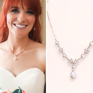 Rose Gold Bridal Necklace, Rose Gold Crystal & Pearl Necklace, GOLD and Rhodium Options  HAYLEY RGP