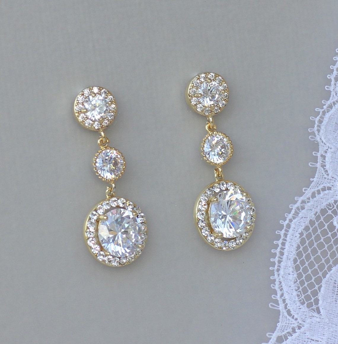 Gold Crystal Earrings Round Crystal Earrings Gold Crystal Etsy