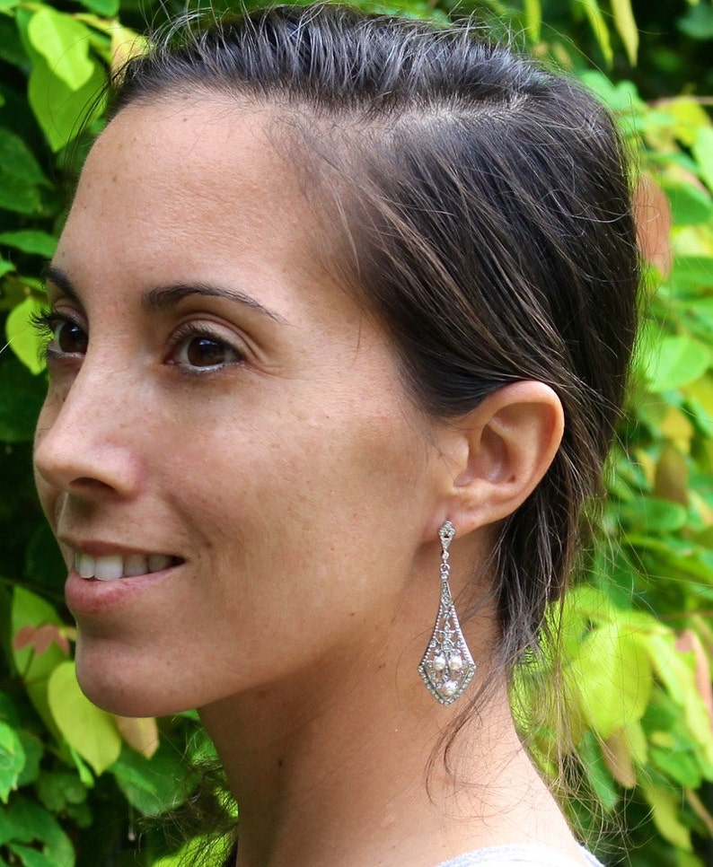 Crystal /& Pearl Bridal Earrings EMILY Wedding Jewelry Deco Bridal Jewelry Gold Wedding Earrings