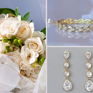 GOLD Bridal Jewelry Set, Bracelet and Earring Set, Crystal Bridal Bracelet, Gold Crystal Teardrop Earrings FELICITY