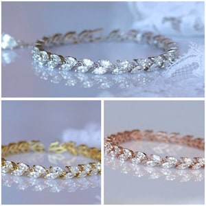 Crystal Bridal Bracelet, Rose Gold and Gold Bridal Wedding Jewelry, Marquise Crystal Silver Cuff, HAYLEY