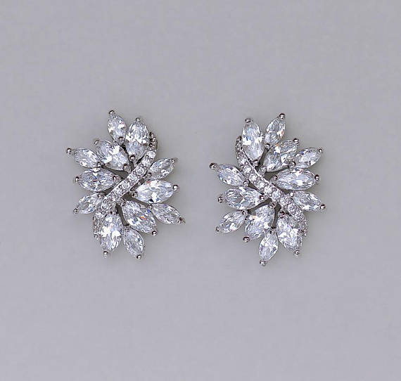 Crystal Stud Earrings Crystal Bridal Earrings Pearl Bridal | Etsy