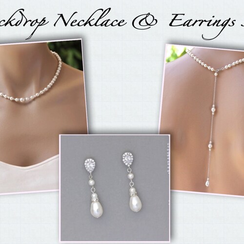 Pearl Backdrop Necklace Set Pearl Bridal Jewelry Set Etsy