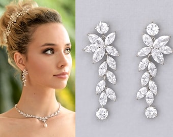 Crystal Chandelier Bridal Earrings, Silver Marquise Long Crystal Earrings,  Maxime