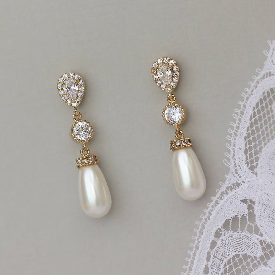 Gold Bridal Earrings Pearl Bridal Earrings Cip on Earrings - Etsy