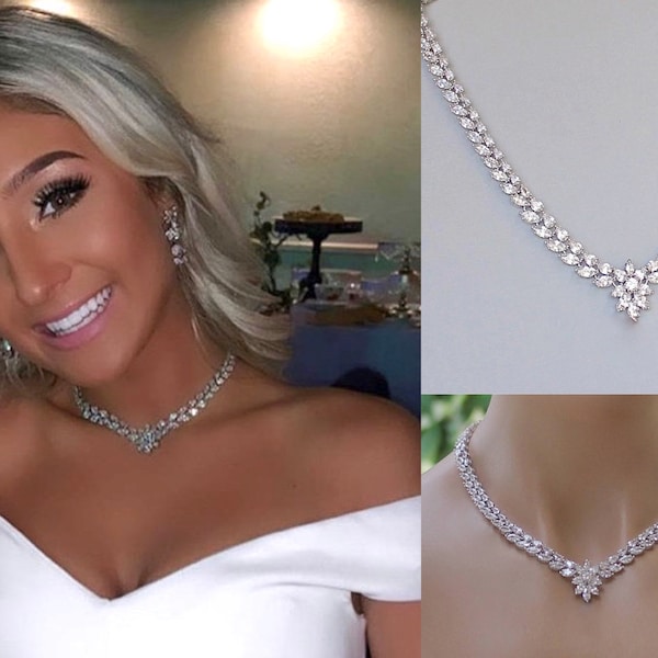 Crystal Bridal Necklace, Crystal Necklace, Crystal Wedding Necklace, Crystal Bridal Jewelry, Wedding Necklace,  COLETTE 2