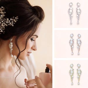 Statement Bridal Earrings, Bridal Earrings, Pearl and Crystal Wedding Earrings, Rose Gold Earrings, Gold Earrings, Silver Earrings, TILLY