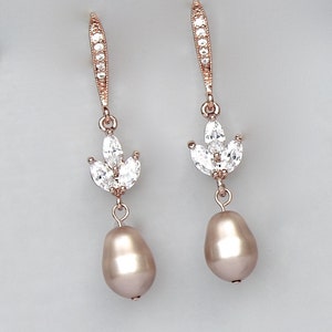 Bridal Jewelry Set, Rose Gold Jewelry set, Champagne Pearl Bridal Set, HAYLEY RGAP image 2